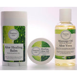 Finesse Home Aloe Vera Collection including Aloe Healing Balm, Aloe Healing Gel, and Aloe Massage Oil