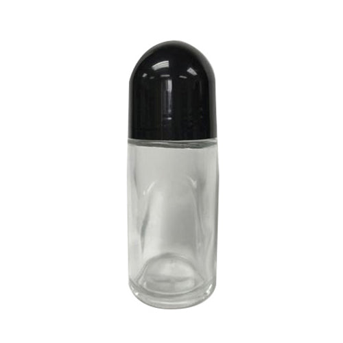 Clear Glass Roll On Deodorant Bottle, Black Lid, 50ml - FINAL SALE