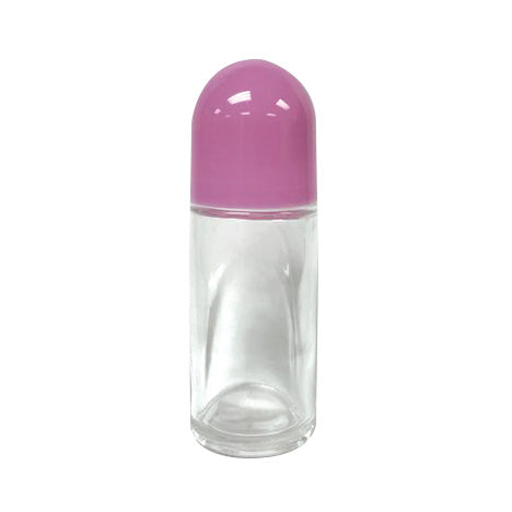 Clear Glass Roll On Deodorant Bottle, Pink Lid, 50ml - FINAL SALE
